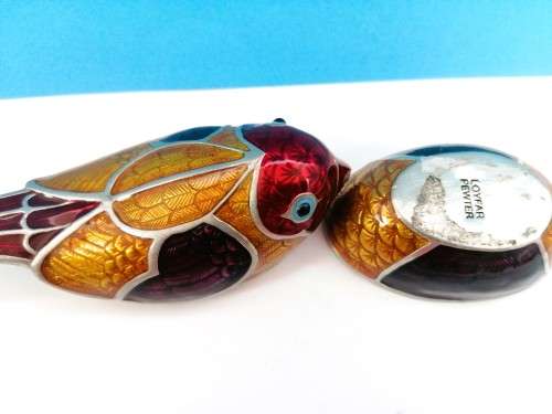 Loyfar Artisan Pewter Multi Color Enameled Bird Trinket Box