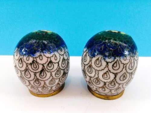 Vintage Cloisonne Enamel Owl Salt Pepper Shakers