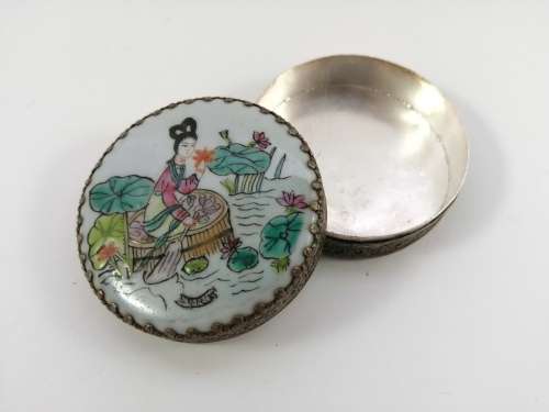 Vintage Oriental Silver and Enamel Trinket Box