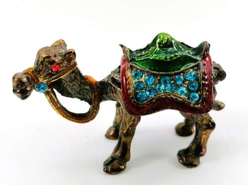 Highly Decorative Enameled Metal Hinged Camel Trinket Box