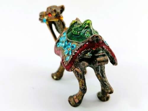 Highly Decorative Enameled Metal Hinged Camel Trinket Box