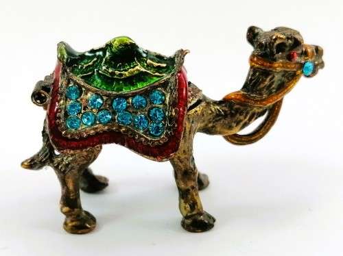 Highly Decorative Enameled Metal Hinged Camel Trinket Box