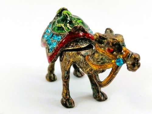 Highly Decorative Enameled Metal Hinged Camel Trinket Box