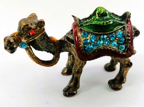 Highly Decorative Enameled Metal Hinged Camel Trinket Box