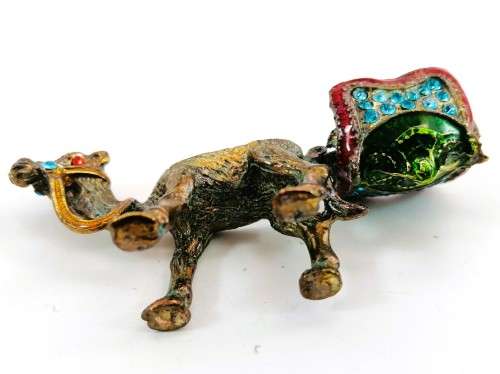 Highly Decorative Enameled Metal Hinged Camel Trinket Box