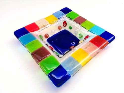 Vibrant Multi coloured glass Plate