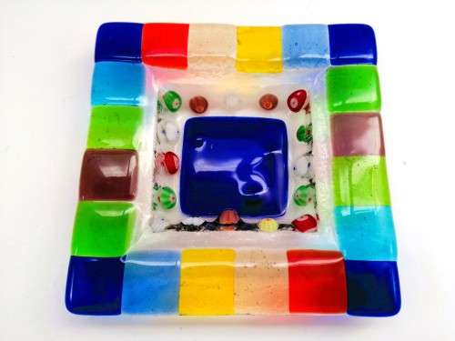 Vibrant Multi coloured glass Plate