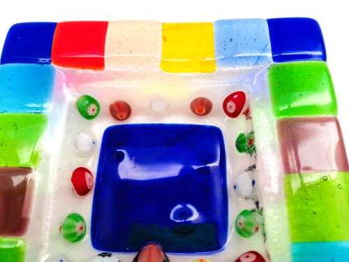 Vibrant Multi coloured glass Plate