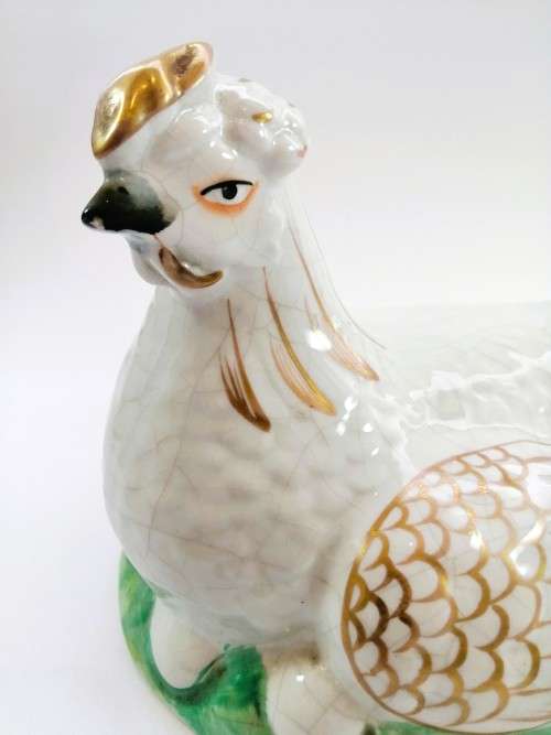 Staffordshire Pottery Hen Chicken on Nest egg tureen and cover Gold Gilt Antique c 1870 RARE