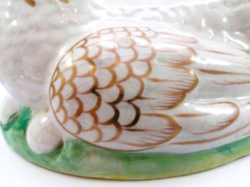 Staffordshire Pottery Hen Chicken on Nest egg tureen and cover Gold Gilt Antique c 1870 RARE