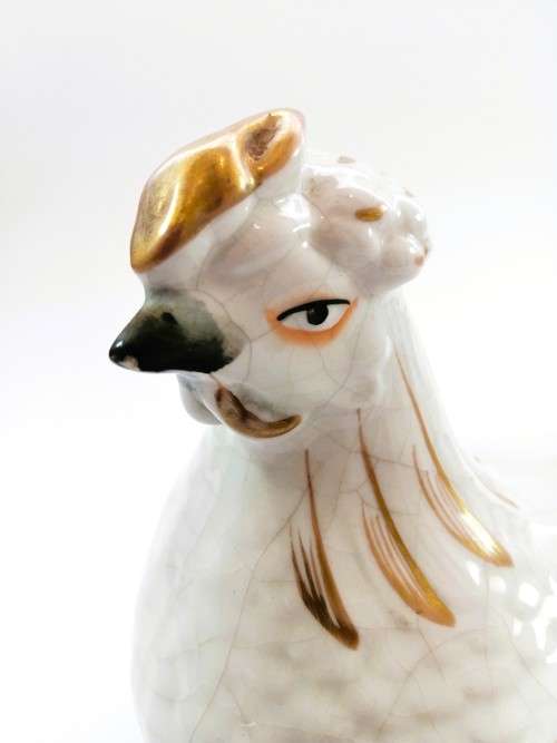 Staffordshire Pottery Hen Chicken on Nest egg tureen and cover Gold Gilt Antique c 1870 RARE