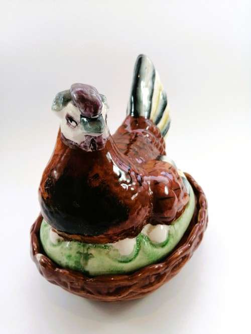Marvelous Rare Large Figural English Staffordshire Porcelain Laying Hen Chicken on Nest Tureen