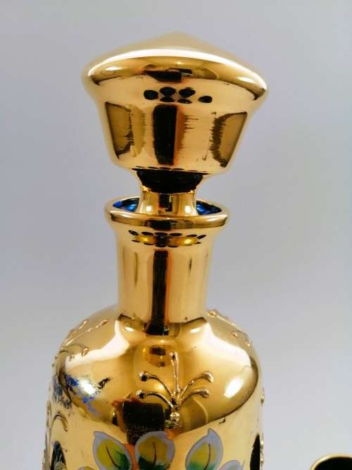 Vintage Italian Cobalt Blue & Gold Venetian De - Ar Sesto Fiorentini Italian Glasses and decanter