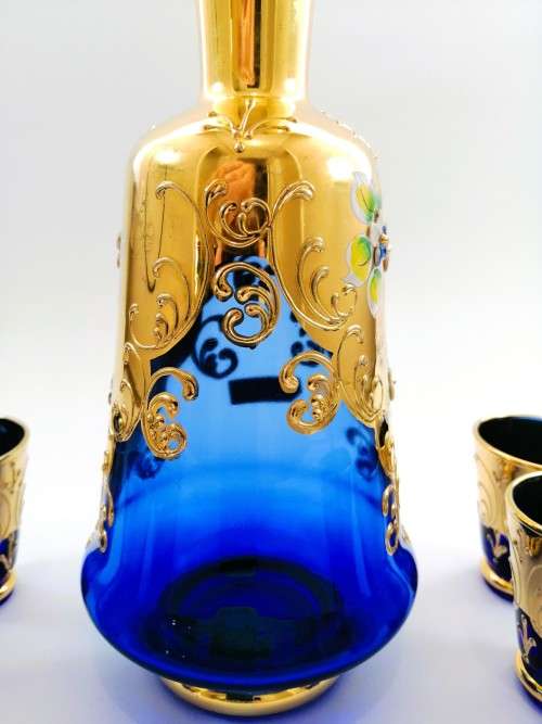 Vintage Italian Cobalt Blue & Gold Venetian De - Ar Sesto Fiorentini Italian Glasses and decanter