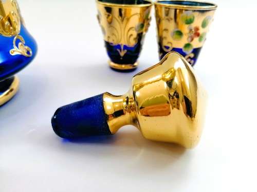 Vintage Italian Cobalt Blue & Gold Venetian De - Ar Sesto Fiorentini Italian Glasses and decanter