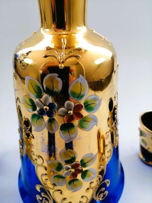 Vintage Italian Cobalt Blue & Gold Venetian De - Ar Sesto Fiorentini Italian Glasses and decanter