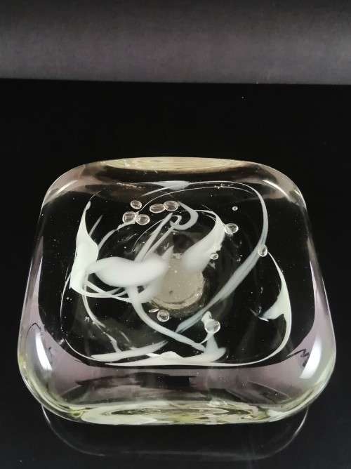 Murano clear and white swirl glass table ornaments paperweight