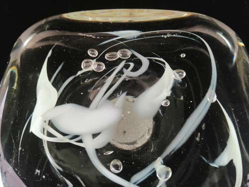 Murano clear and white swirl glass table ornaments paperweight