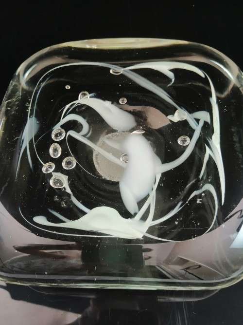 Murano clear and white swirl glass table ornaments paperweight
