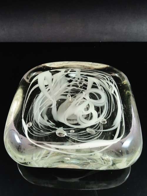 Murano clear and white swirl glass table ornaments paperweight