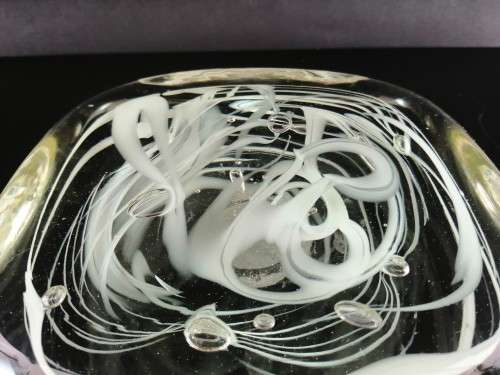 Murano clear and white swirl glass table ornaments paperweight