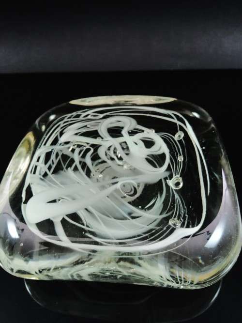 Murano clear and white swirl glass table ornaments paperweight
