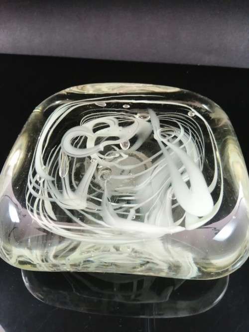 Murano clear and white swirl glass table ornaments paperweight
