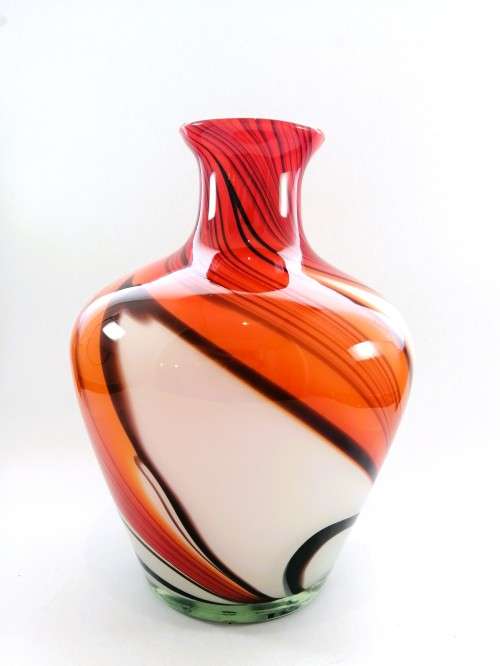 Large Mid-centry Art glass vibrant orange and red vase