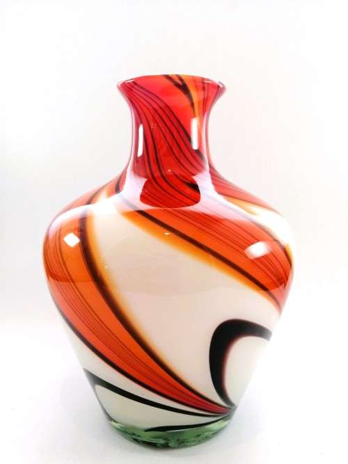 Large Mid-centry Art glass vibrant orange and red vase