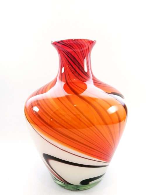 Large Mid-centry Art glass vibrant orange and red vase