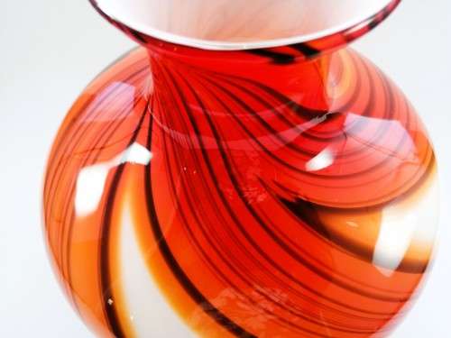 Large Mid-centry Art glass vibrant orange and red vase