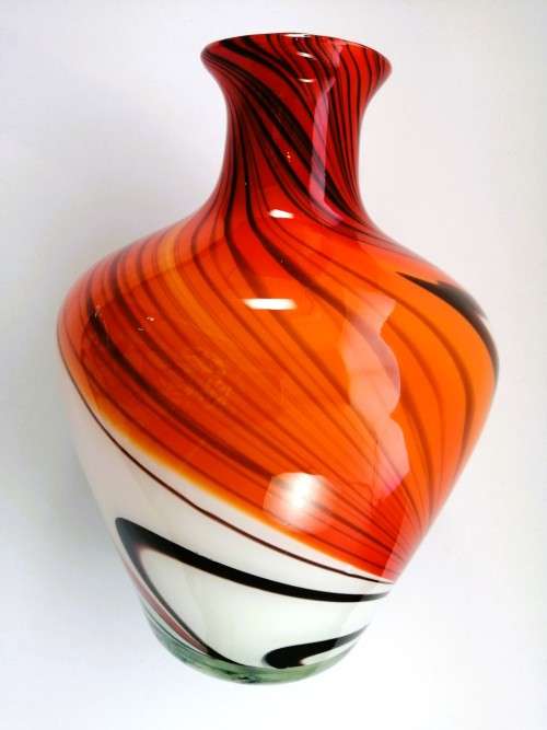 Large Mid-centry Art glass vibrant orange and red vase