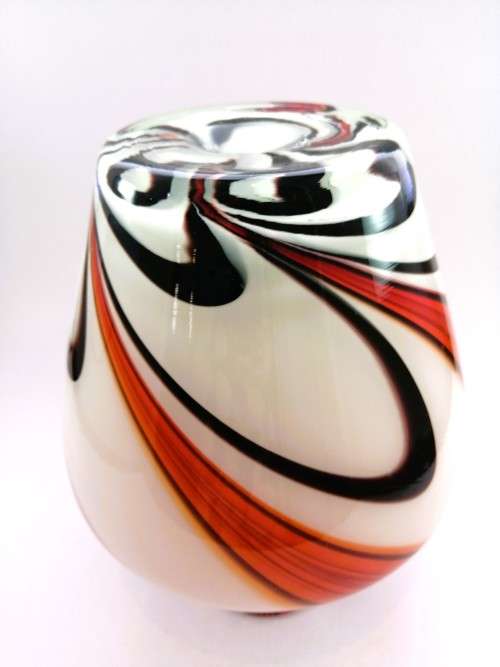 Large Mid-centry Art glass vibrant orange and red vase