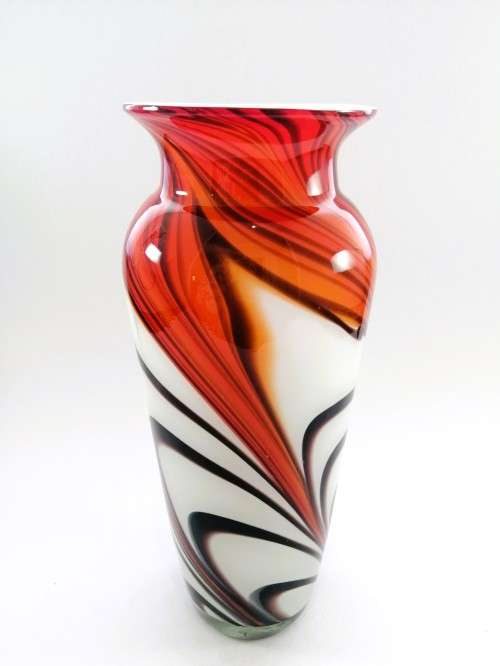 Large Mid-centry Krosna Josefina? Art glass vibrant orange and red vase