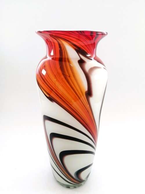 Large Mid-centry Krosna Josefina? Art glass vibrant orange and red vase