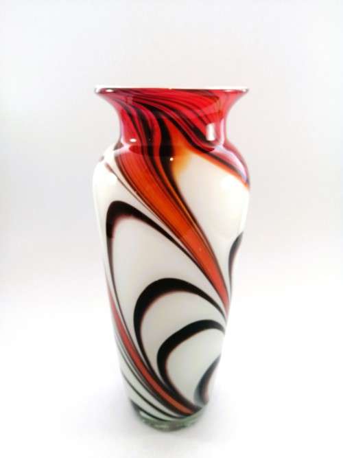 Large Mid-centry Krosna Josefina? Art glass vibrant orange and red vase