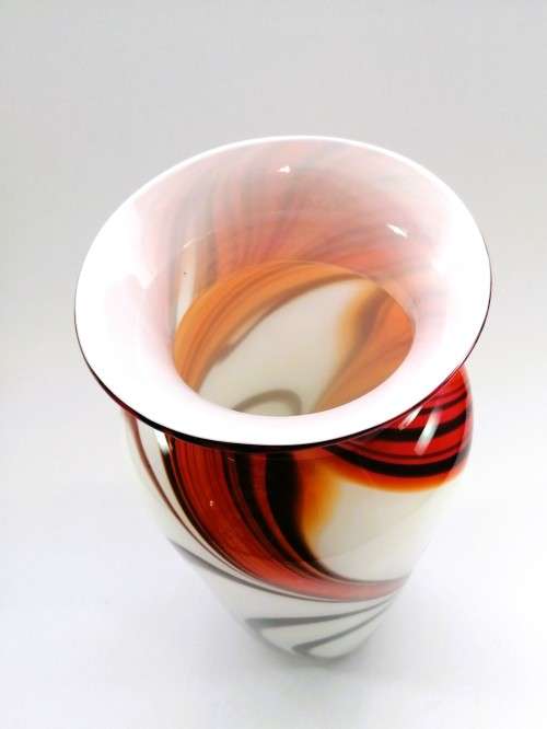 Large Mid-centry Krosna Josefina? Art glass vibrant orange and red vase
