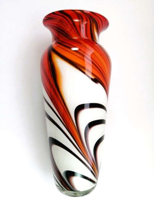 Large Mid-centry Krosna Josefina? Art glass vibrant orange and red vase