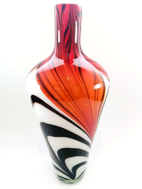 Mid-centry Krosna Josefina? Art glass vibrant orange and red vase