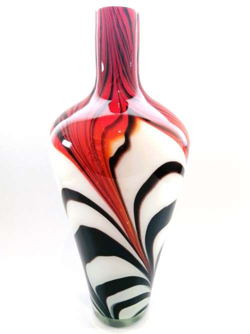 Mid-centry Krosna Josefina? Art glass vibrant orange and red vase