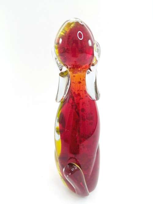 Vintage Murano Sommerso Hand Blown Large Art Glass Dog- Yellow, Red and Gold Flecks
