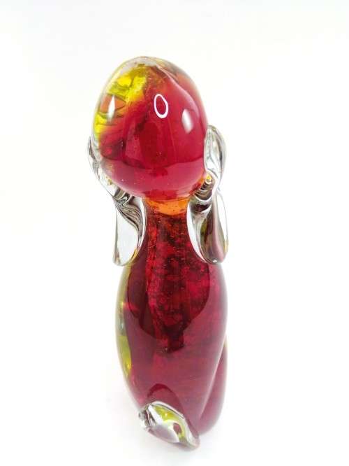 Vintage Murano Sommerso Hand Blown Large Art Glass Dog- Yellow, Red and Gold Flecks
