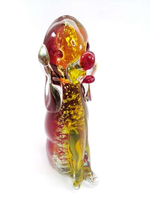 Vintage Murano Sommerso Hand Blown Large Art Glass Dog- Yellow, Red and Gold Flecks