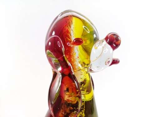 Vintage Murano Sommerso Hand Blown Large Art Glass Dog- Yellow, Red and Gold Flecks