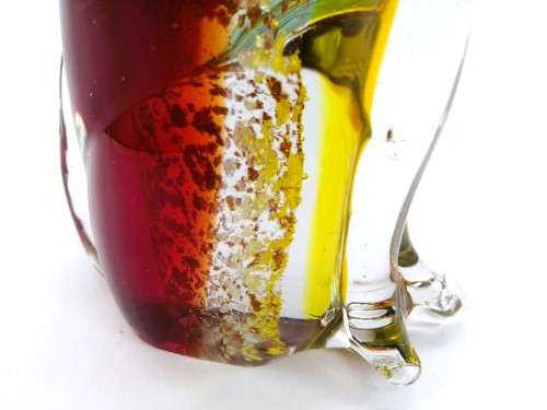 Vintage Murano Sommerso Hand Blown Large Art Glass Dog- Yellow, Red and Gold Flecks