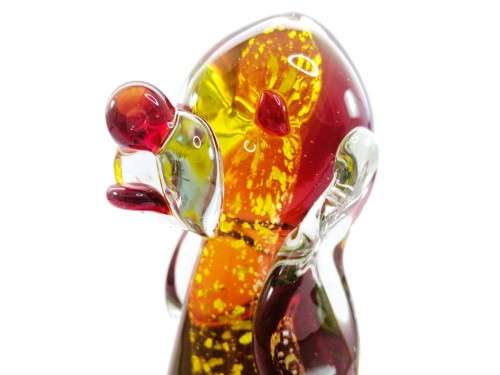 Vintage Murano Sommerso Hand Blown Large Art Glass Dog- Yellow, Red and Gold Flecks