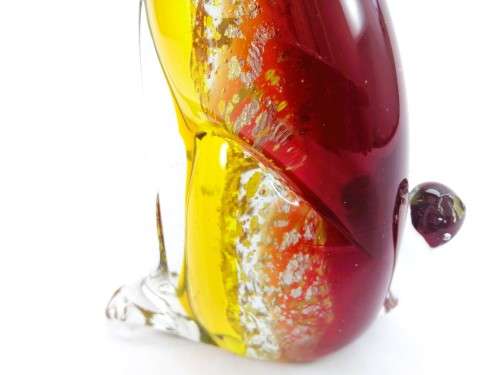 Vintage Murano Sommerso Hand Blown Large Art Glass Dog- Yellow, Red and Gold Flecks