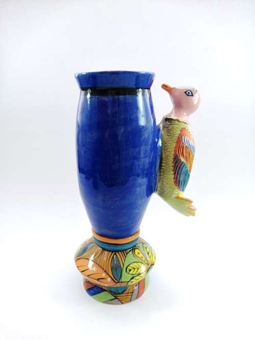 Ardmore Style SOUTH AFRICAN STUDIO ART POTTERY CANDLE HOLDER, ORNATELY DETAILED