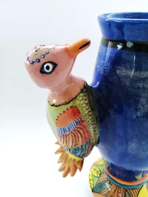 Ardmore Style SOUTH AFRICAN STUDIO ART POTTERY CANDLE HOLDER, ORNATELY DETAILED