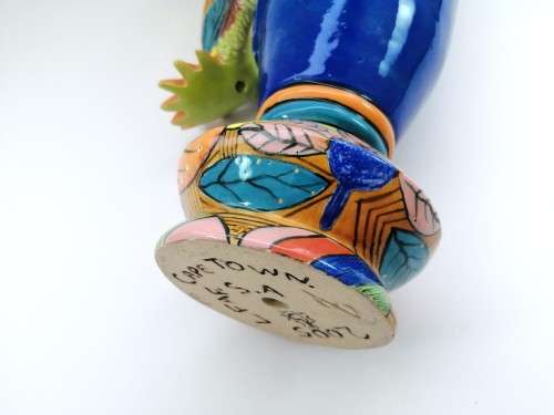 Ardmore Style SOUTH AFRICAN STUDIO ART POTTERY CANDLE HOLDER, ORNATELY DETAILED